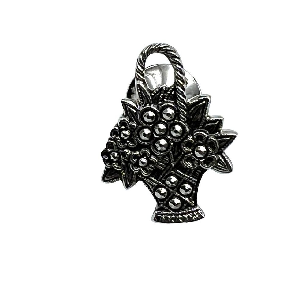 Vintage Avon Brooch Flower Basket Silver Tone Pin Lapel‎ Tie Tack